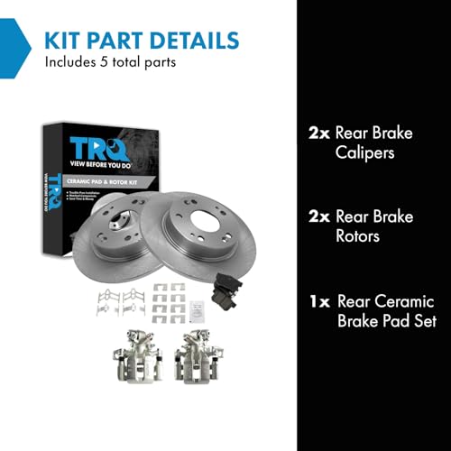 Image of TRQ Rear Brake Pad and Rotor Set Ceramic Solid Rotors Calipers