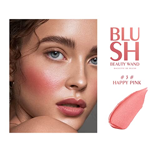 Kyda Shimmer Face Blush With Cushion Applicator, Natural Pearl Finish, Silky Smooth Creamy Formula, Lightweight Blendable Blush Rouge Stick, By Ownest Beauty-Happy Pink #TOP3