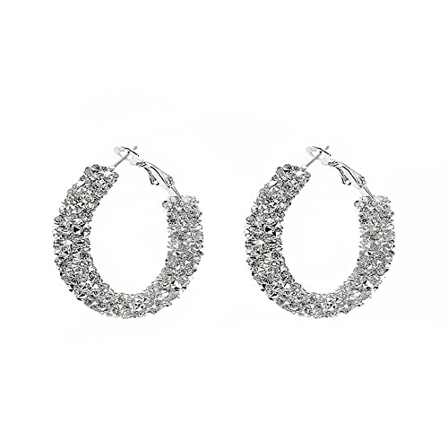 Shiny Small Hoop Earrings for Women Girls Boho Rhinestone Wrapped Hoops Dangle Huggie Earring Lightweight Comfortable Sparkle Wedding Christmas Birthday Jewelry Gifts 30mm