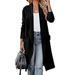 Gothden Women's Casual Open Front Cardigans Long Knit Sweaters Coat with Pockets Black