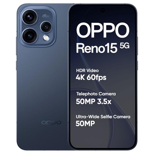 Image of OPPO Reno15 5G Smartphone, 8+256GB, Twilight Blue, 6.74 inch 120Hz AMOLED Gorilla Glass Screen, Snapdragon 7 Gen 4, 50MP Triple Camera with Dual OIS, 6500mAh Large Battery, 80W Fast Charging, IP69