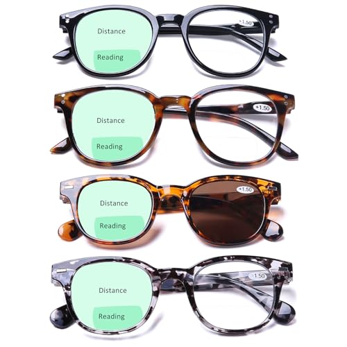 AQWANO 4-Pack Bifocal Reading Glasses 3.0 with Sun Readers