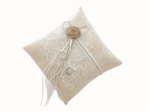 Tangser Rring Bearer Pillow, Wedding Ring Pillow For Ceremony, Personalize Wedding Rings Holders With Beautiful Lace & Flower 8.2" X 8.2" #TOP5