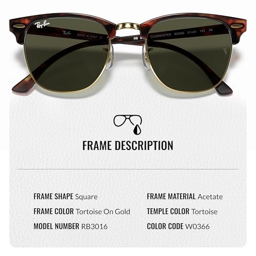 Ray-Ban RB3016 CLUBMASTER CLASSIC Square Shaped Sunglasses for Men & Women with Official RAYBAN Eyewear Kit3