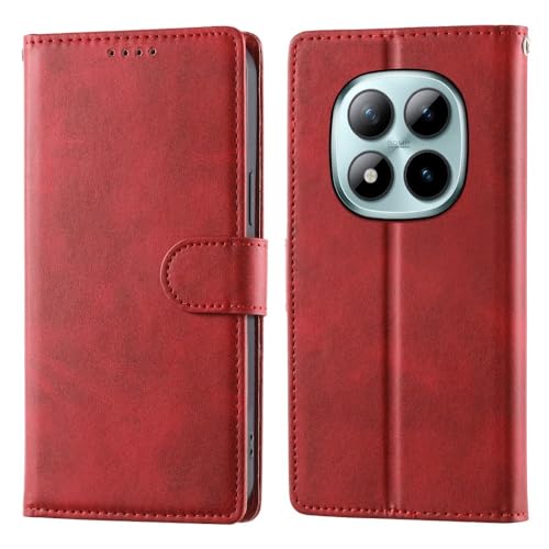 Étui Redmi Note 15 Pro 5G rouge en cuir uni avec rabat magnétique de protection