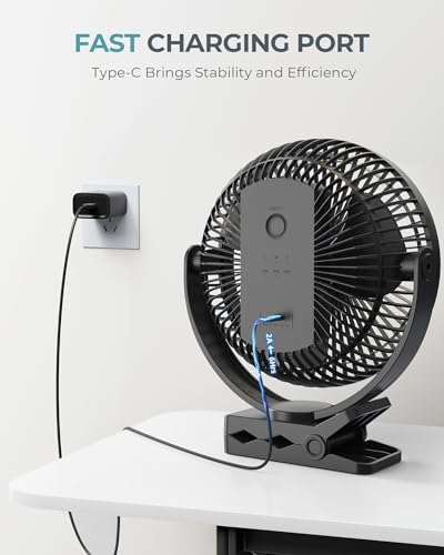 Image of xasla 10000mAh Portable Clip on Fan, 8 inch Rechargeable Battery Operated, 24 Hours Work Time, Quiet USB 4 Speeds Personal, Ideal for Outdoor Camping Golf Cart Home Office Black