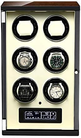 FENOKD Mechanical Watch Shaker Automatic Watch Winder Box with Panel and Display Screen Remote Control Adjustable Watch Pillows Quiet Motor (6+0 White)