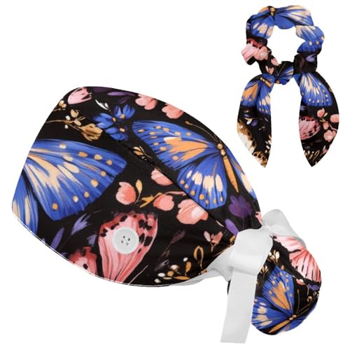 Scrub Cap for Women Long Hair, Flowers Surgical Nurse Cap Ponytail Holder, Multicoloured 5, M Scrub Cap for Women Long Hair, Flowers Surgical Nurse Cap Ponytail Holder, Multicoloured 5, M