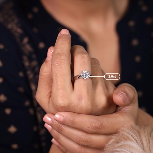 2CT Solitaire Moissanite Engagement Ring for Women, 8MM Round D Color VVS1 Clarity, 4-Prong Handmade Stone Setting - 22K White Gold Filled Solid 925 Sterling Silver, Promise Rings for Her3