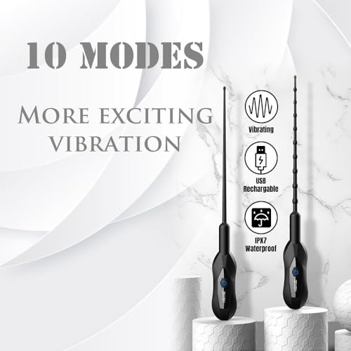 Image of Sex Toys for Men Vibrating Urethra Stimulation with Beads Urethral Sound Waterproof Male Masturbator USB 10 Vibration Modes Penis Plug Shaft Shocker OH-OT-275-B