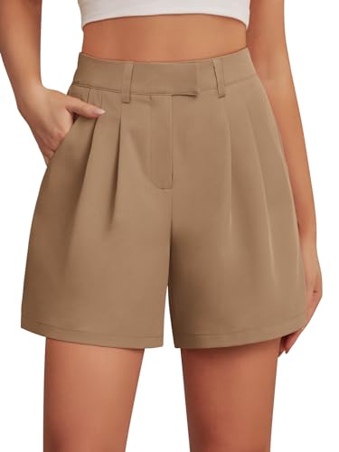 Feiersi Womens Casual Elastic Waist Wide Leg Suit Tailored Shorts Summer Dressy Work Shorts with Pockets