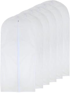 HomeClean 6-Pack 24x40 Inch White Breathable PEVA Garment Bags for Hanging Suits, Dresses, Closet Storage - Dustproof Wrinkle-Free Suit Covers