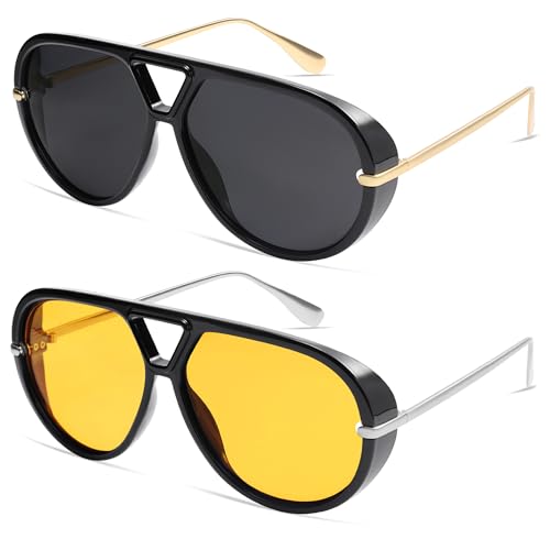 Image of VANLINKER Oversized Trendy Polarized Aviator Sunglasses for Women Men Retro Round Sunglasses Vintage Shield Shades VL9798