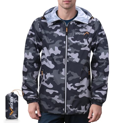 APEXUP Packable Rain Jacket Men with Reflective Zipper, Lightweight Waterproof Jacket Windbreaker...