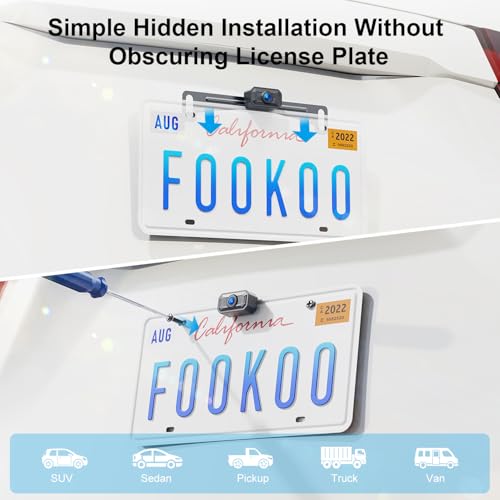 Image of Fookoo HD 1080P 5-inch Wireless Backup Camera, 5 inch Split Screen Monitor Rear View Licence Plate Camera, DIY Guide Lines Wide Angle IP69 Waterproof Easy to Install for Car Pickup Van SUV - DW5CT