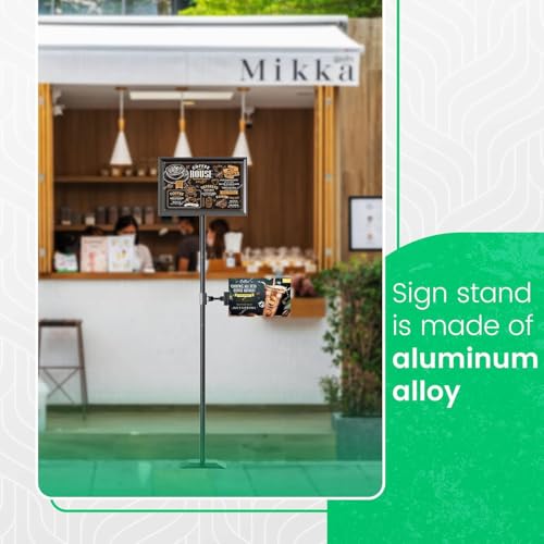 Image of 2 Pack Adjustable Sign Stand for Display, Heavy Duty Sign Holder Floor Stand with Base, Aluminum Snap Open Frame 11 x 17, with Anti-Slip Solid Steel Square Pedestal and Signage Clip(2 pack)