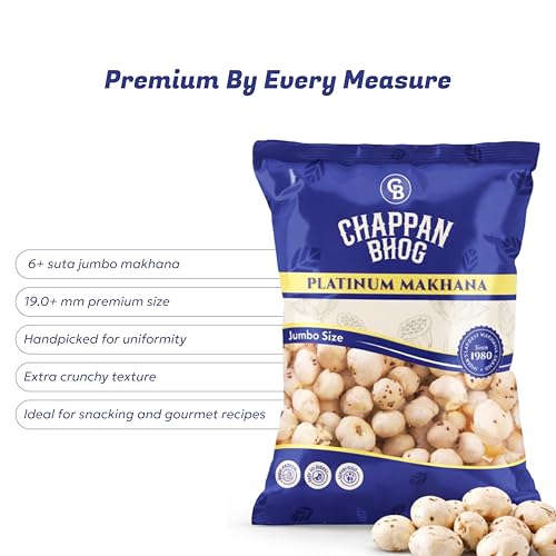 Image of Chappan Bhog Platinum Makhana 250g x 3 | 6+ Suta Jumbo Foxnuts (Phool Makhana) | Premium Raw Makhana (Lotus Seeds) | High Protein, Gluten Free Healthy Snack | Ready to Eat | Fasting and Evening Diet Snack