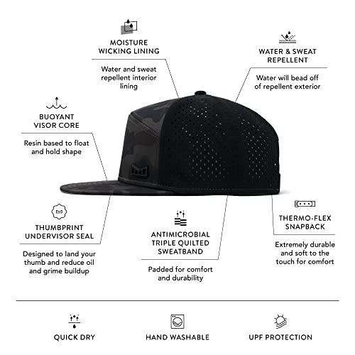Image of melin Trenches Icon Hydro, Performance Snapback Hat, Water-Resistant Flat Bill Caps for Men & Women, Golf, Running or Workout
