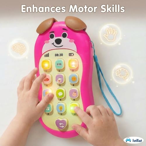 Image of FunBlast Cartoon Musical Mobile Phone for Kids, Mobile with Light & Sound Toys for Babies | Educational Toys for Kids 3+ Years /Boys /Girls-1 Unit (PuppyPink)