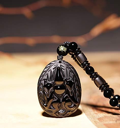 Natural Black Obsidian Beads Necklace Hand-Carved Fox Jade Pendant Fashion Charm Jewellery Amulet for Women Gifts Jewelry