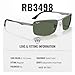 Ray-Ban RB3498 Rectangle Shaped Non-Polarized Sunglasses for Men – Includes Official RAYBAN Eyewear Kit – Ideal Formal & Casual Wear Sunglasses – G-15 Green Lens