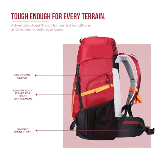 Image of Gear Overland 55L Extra Large Water Resistant Rucksack /Travel bag /For Men & Women(Maroon - Black)