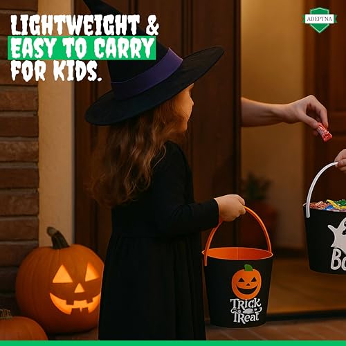 ADEPTNA Set of 2 Halloween Felt Treat Buckets – 18cm Trick or Treat Bags for Kids – Pumpkin & Ghost Design – Reusable Felt Sweet Candy Holders for Halloween Parties - Image 5