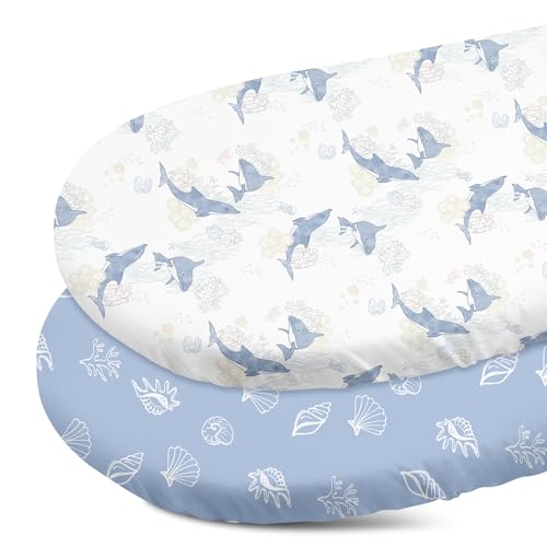 Image of Gllquen Baby Bassinet Sheets 2-Pack for Baby Girl Boy Blue Seashell
