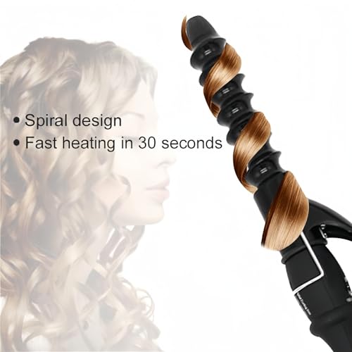 Image of Spiral Curling Iron 32mm /1.25 Inch Hair Curler Waver, 1 1 /4 Inch Electric Spiral Curling Wand for Long /Medium Hair, LCD Display Beach Waving Hair Curler Iron Dual Voltage