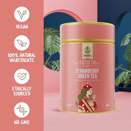 Image of House of Hindraj Berrylicious Queen Strawberry Green Tea Loose Leaves 50 g Organic Green Tea, Fruity Strawberry Ice Tea No Added Sugar, Antioxidant Rich, Refreshing Cold Brew