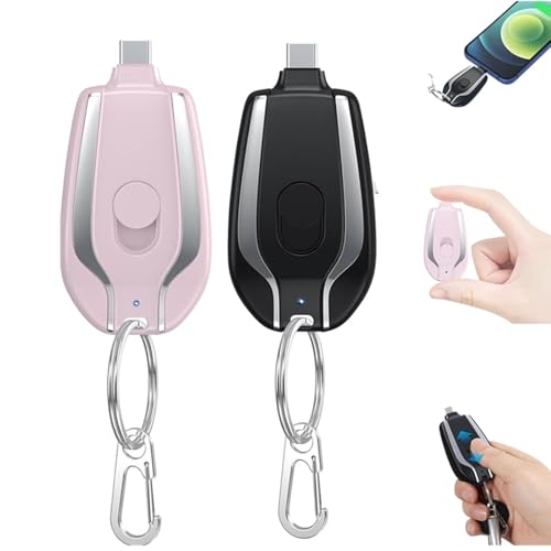 2PCS Keyring Power Bank,1500mAh Mini Power Emergency Pod,Keychain Portable Charger for Type-c,Portable Ultra-Compact External Fast Charging Power Bank Battery Pack for Travel
