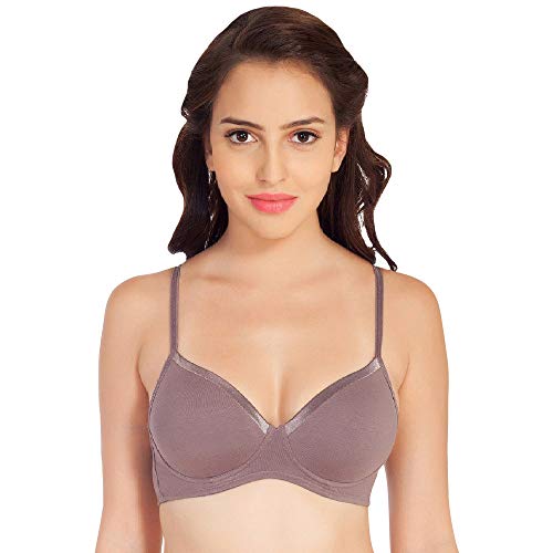Image of SOIE Women's Solid Semi /Medium Coverage Padded Non-Wired Satin Panelled T-Shirt Bra