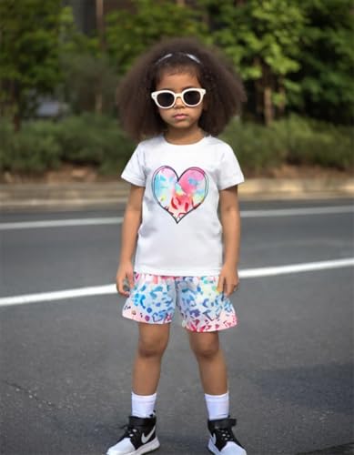 Image of Cakaner Toddler Kids Girl Clothes Floral Letter Graphic Top + Shorts 2PC Girls Summer Short Set