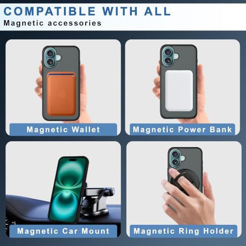 Image of CEDO Magnetic Cover for iPhone 16 Plus | Compatible with MagSafe Wireless Charging | Matte Black Case Designed with Magnetic Lock Shockproof Edge Protection Backcover (Translucent Black)