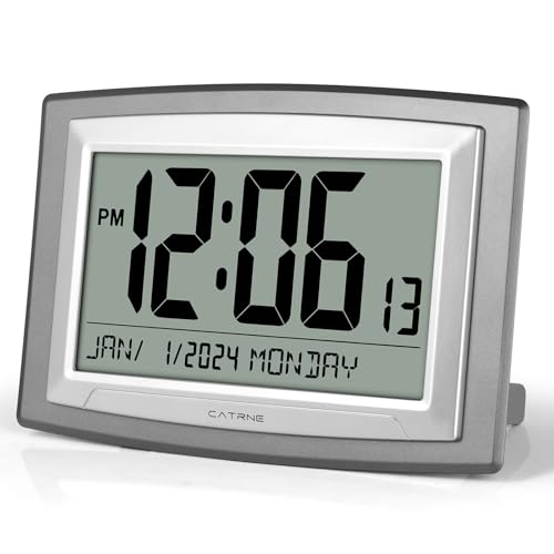 Image of Catrne Auto Set Digital Wall Clock Battery Operated,12.5 Inch Large Display Digital Alarm Clock with Day, Date,Battery Operated Wall Clocks or Desk Alarm Clock for Bedroom, Livingroom, Office