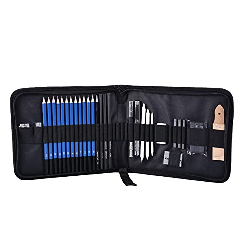 ToneGrip Esboço a lápis 33 peças conjunto de lápis de desenho e esboço profissional kit de desenho grafite haste de carvão ferramenta lona com zíper estojo suprimentos de arte apontador borracha para adultos crianças artistas