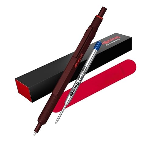 rOtring 600 Ballpoint Pen & Velvet Case | Medium Point | Black Ink | All-Metal Body Pen | Chocolate Truffle | Non-Slip Knurled Grip & Hexagonal Barrel | Refillable | Set with extra Ink
