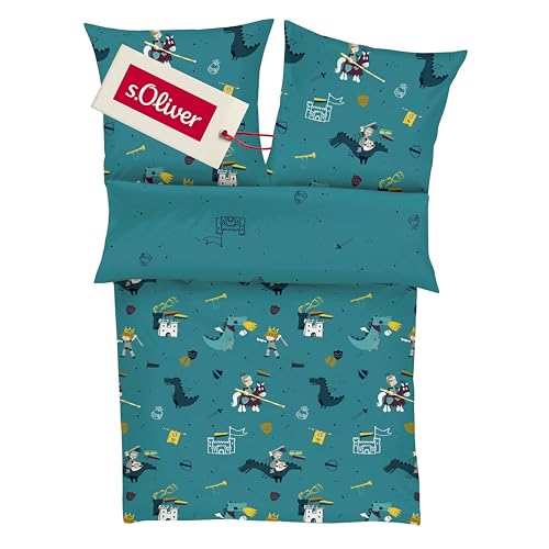 s.Oliver Kinderbettwäsche Ritter 135x200 cm - 100% Baumwolle, praktischer...