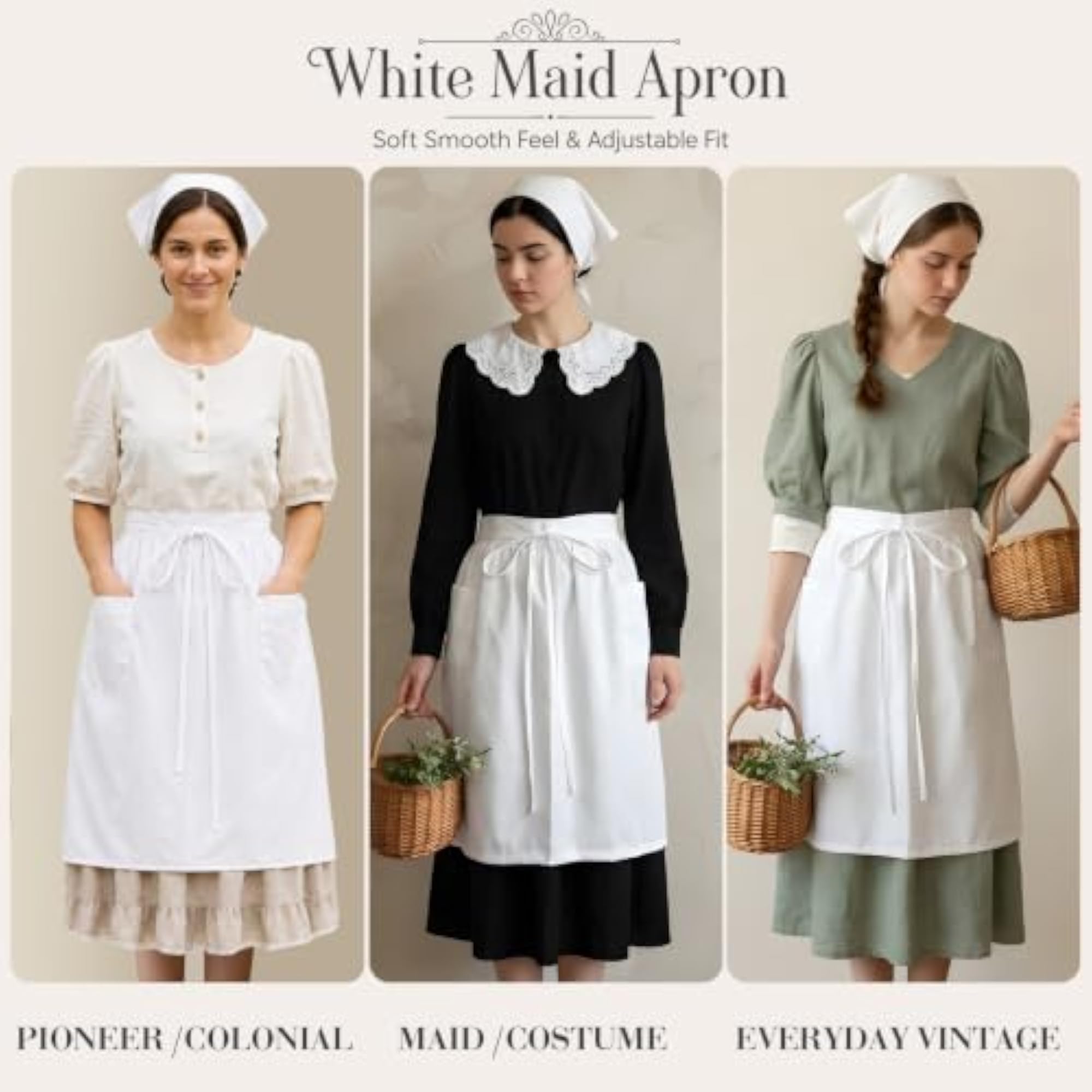 Vintage White Apron Maid Costume, Frilly Cotton Apron