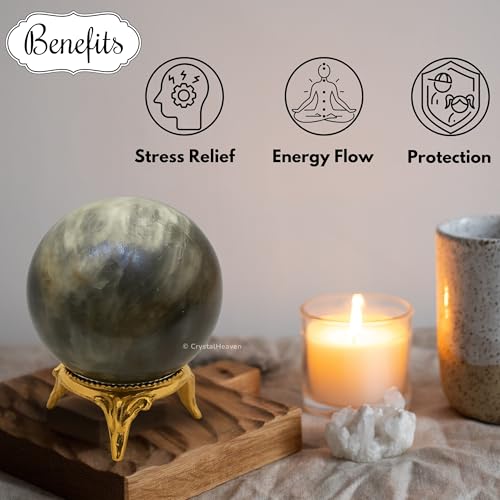 Image of Certified Sun Moonstone Crystal Ball for Meditation - Premium Crystal Vastu Items for Home and Feng Shui Items for Good Luck - Ideal for Pooja Supplies and Spiritual Practices (2 inch Inch)