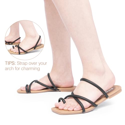 Image of FITORY Women's Slide Sandals Flat Toe Ring Thongs with Cross Strap for Summer Size
