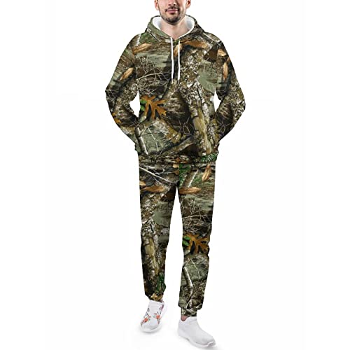 SEPTYK Autumn Hunting Tree Camo Pattern Hoodie And Sweatpants Set Pullover Tracksuit Drawstring For Casual Unisex