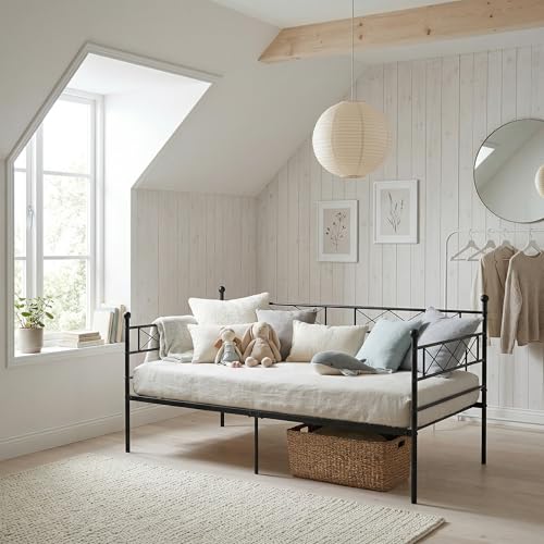 Liink1Ga Métal Lit Banquette 90x190 Simple, Banquette Lit Canapé pour Matelas de 90x190 cm Sofa Bed Daybed Canapé-Lits en Fer Forgé Pas Besoin de Sommier...