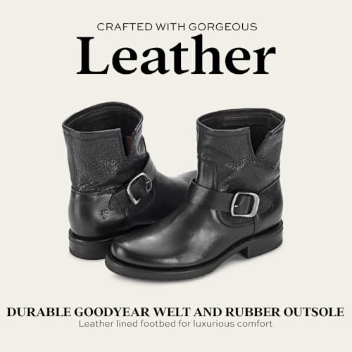 Image of Frye 5 inch Veronica Booties for Women - Full-Grain Brush-Off Leather with Antique Metal Hardware and Rubber Outsole, Genuine Stitch Welt Construction