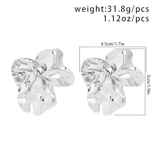 Gold Statement Earrings for Women,Irregular Silver Geometric Big Flower Earrings Chunky Drop Earring,Aesthetic Vacation Jewelry Accessories Gifts2