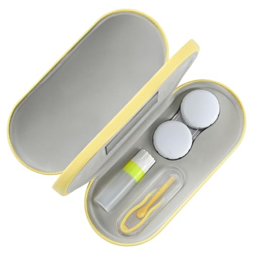 Image of MoKo Double Eyeglass Case, Contact Lens Case with Mirror Tweezers Remover, 2 in 1 Double Sided Portable Contact Lens Box Holder Container Soak Storage Kit Sunglasses Pouch for Men & Women, Yellow