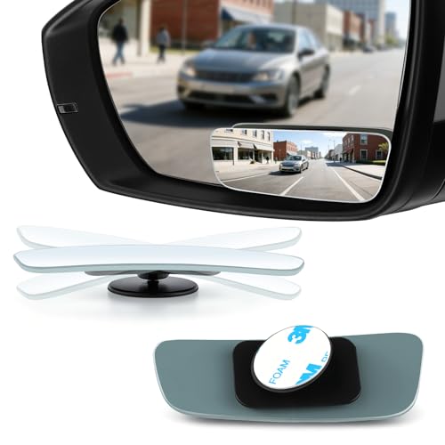 LivTee Blind Spot Mirror Rectangular Shaped HD Glass Frameless Convex Rear View Mirror with wide angle Adjustable Stick for Cars SUV and Trucks Pack of 2