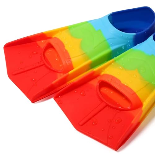 Image of Kids Swim Fins,Youth Swimming Training Flippers for Lap Swimming and Short Fins for Child Youth Beginner Rainbow XXXS