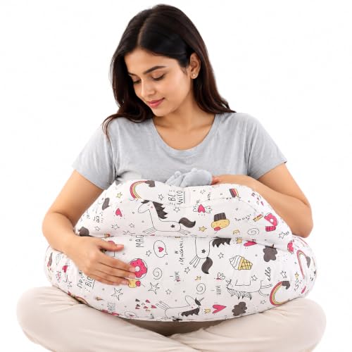 Image of Proliva Feeding Pillow for New Born Baby with Detachable Cover Breast Feeding & Maternity Nursing Pillow for Breastfeeding Support for Baby Feeding Pillow for Mom (White-Unicorn-B2)