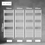 Handtuchheizkörper elektrisch, elektro weiß gerade 1294h x 500b mm, Handtuchwärmer - 5
